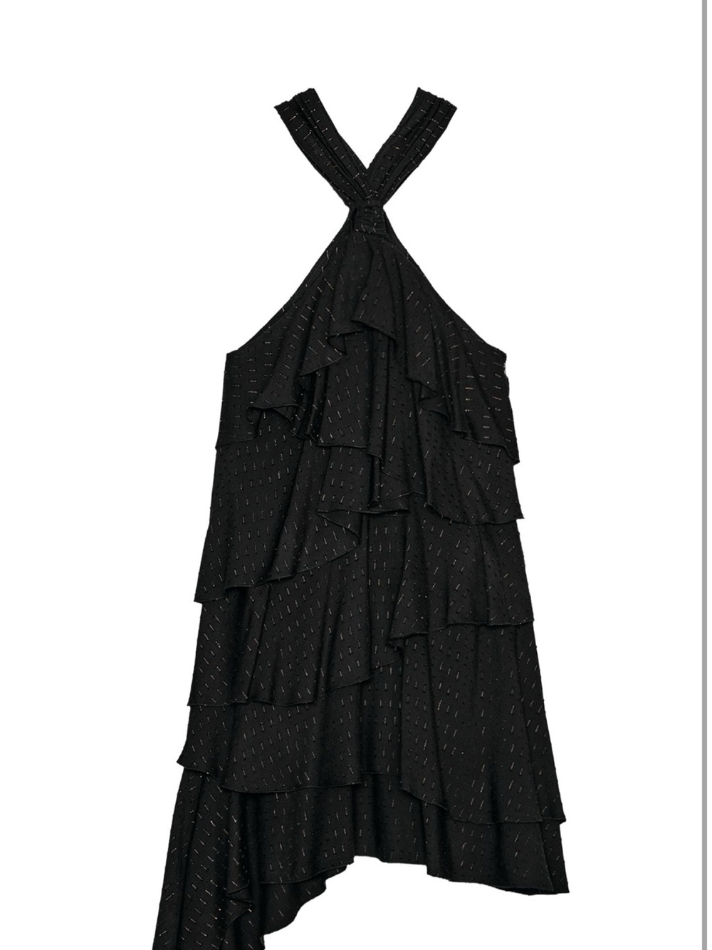Zara Black Asymmetrical Tiered Halter Dress